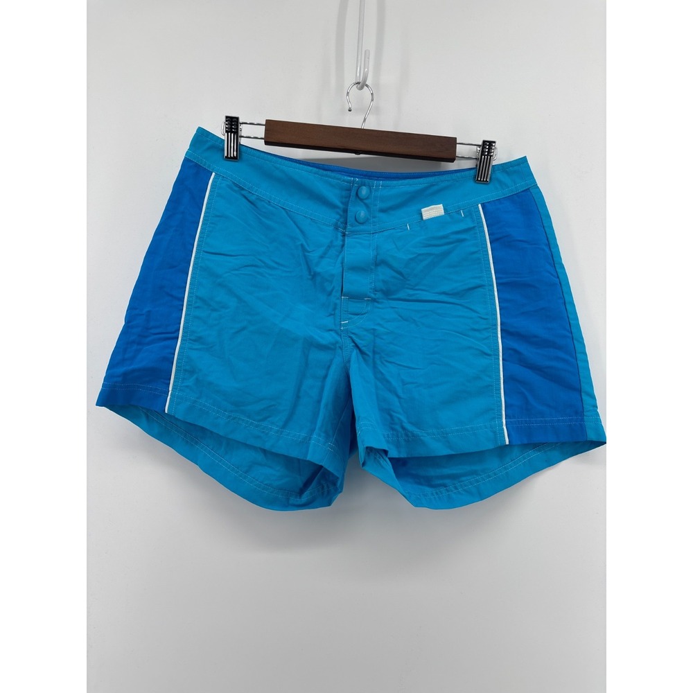 LL Bean Outdoors Swim Board Shorts Womens Blue Contrast Panels Nylon 12